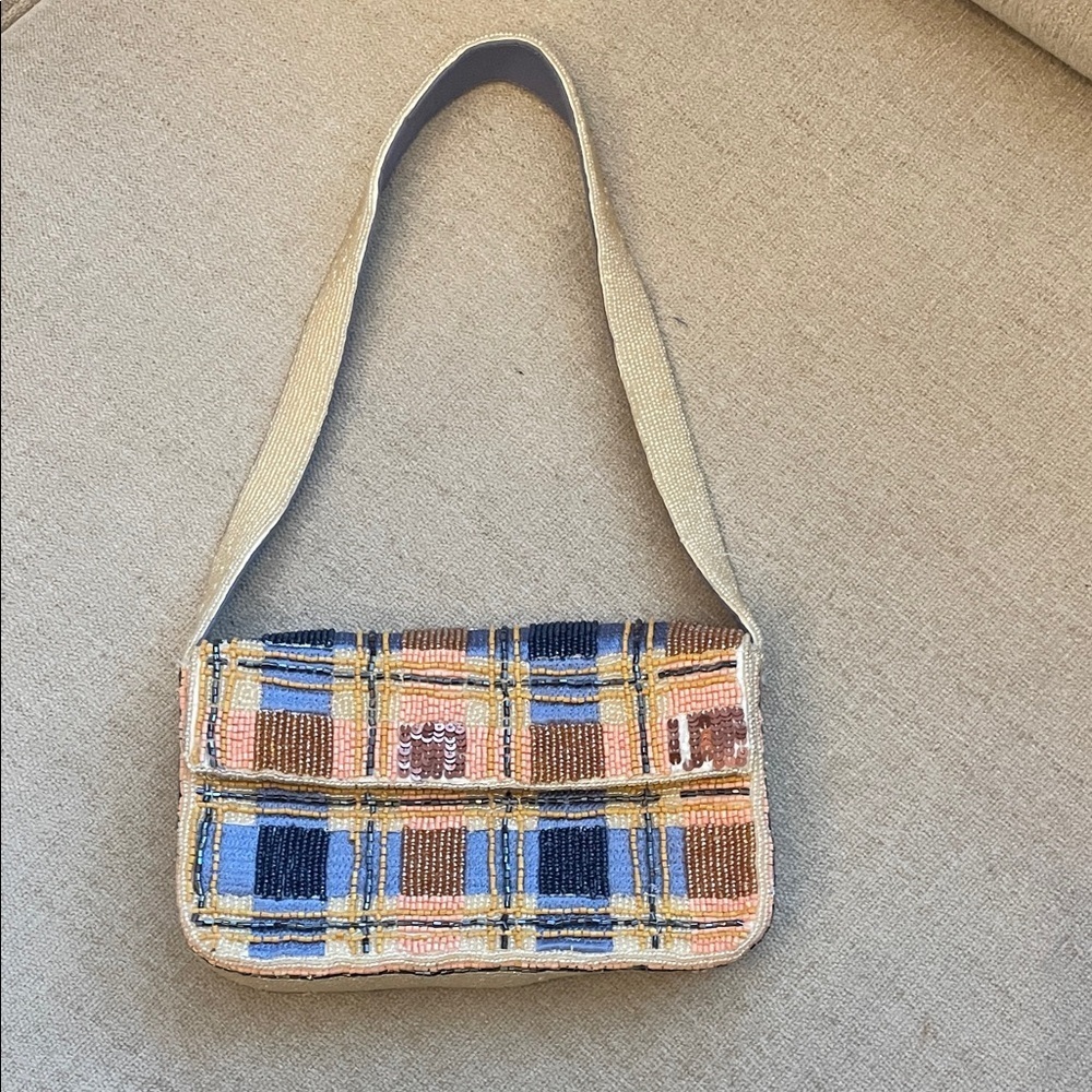 Anthropologie Fiona Checkered Beaded Bag